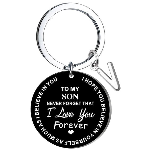 Llaveros para mujer, llavero de billetera, llavero de auto, llavero DIY para mi hijo, llavero de acero inoxidable negro con apellido de 26 letras, 2,5 cm, decoraciones de moda