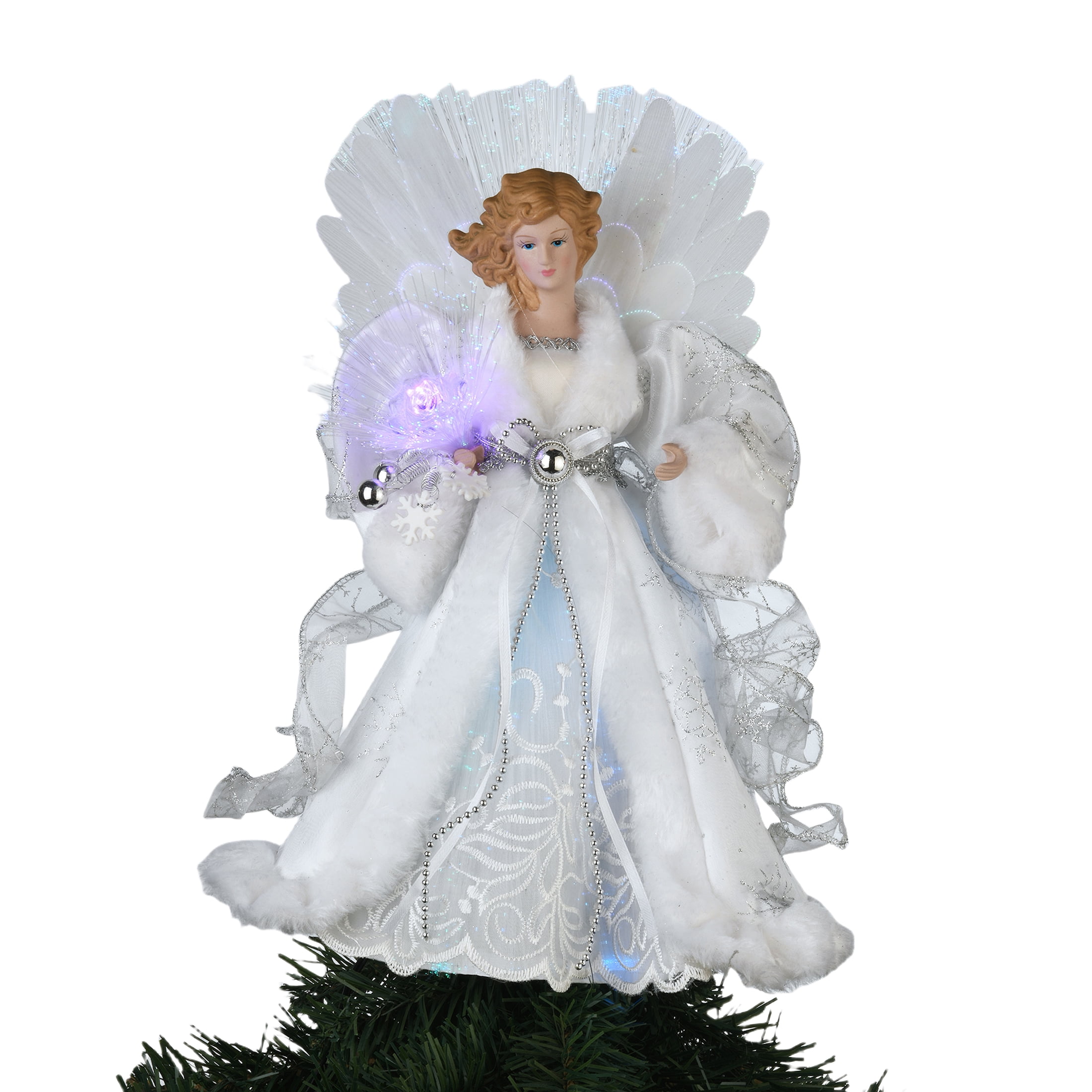 LED Fiber Optic Angel Christmas Tree Topper, White, 12", by Holiday Time