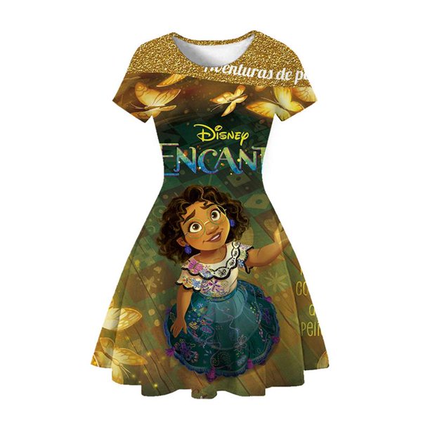 Encanto Isabella Mirabel Vestido de verano con estampado de dibujos animados para niñas Vestido de fiesta de cumpleaños Minnie Mouse Donald Duck Casual Kids Vestido3T (Etiqueta 110) Gao Jinjia LED