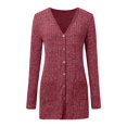 thumbnail image 4 of Fiaer Women Button down Sweaters Lightweight Long Sleeve V-Neck Loose Fit Trendy Solid Color Knit Tops with Pocket Wine L, 4 of 5