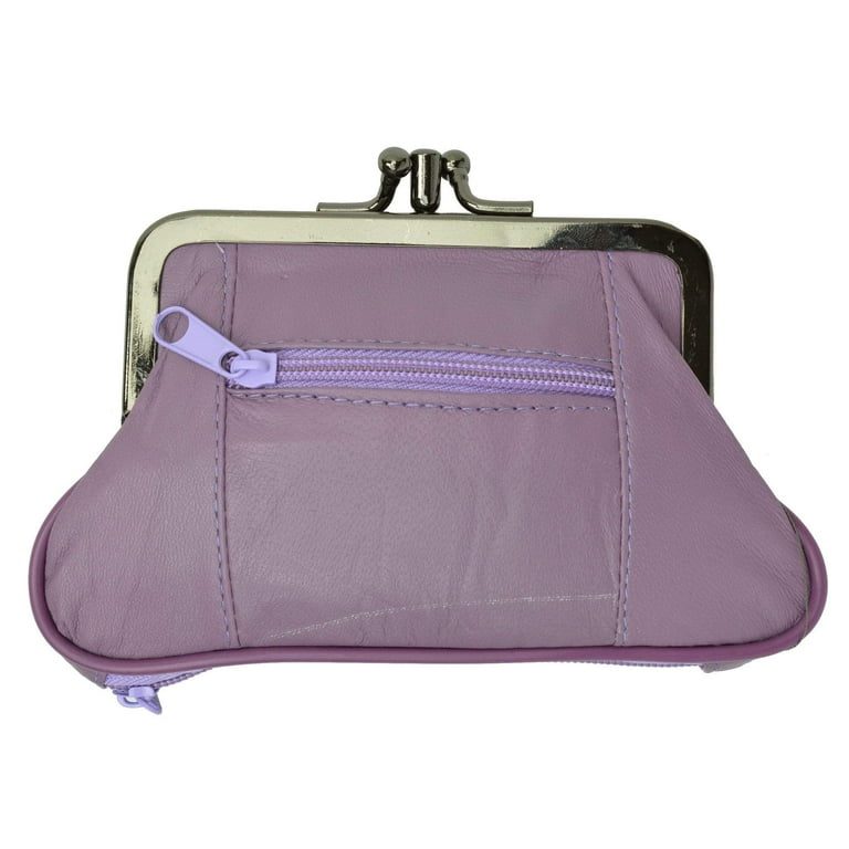 Genuine Leather Change Purse with Zipper Bottom Compartment Genuine Leather Change Purse with Zipper Bottom Compartment