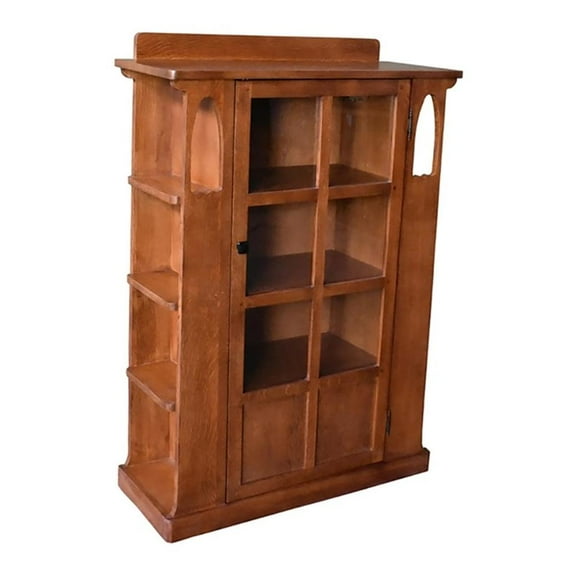 Pemberly Row Arts and Crafts 1 Door Wood Bookcase in Cherry Finish