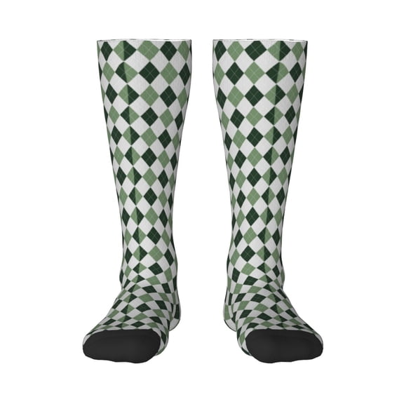 Naloa grey and green argyle Knee Socks, High Socks Long Stretchy Sock Women Knee High Stocking, Long Socks for Women