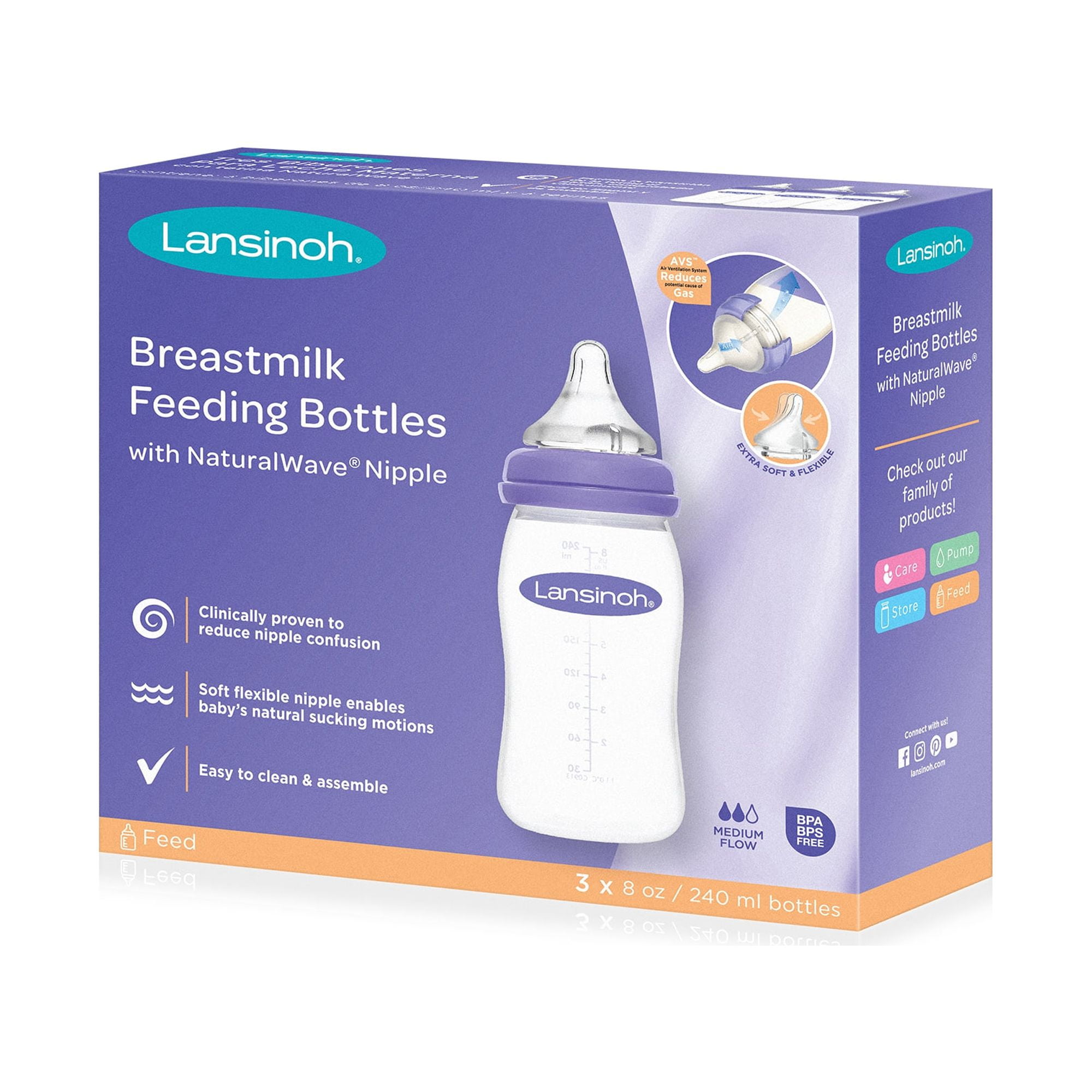 Lansinoh Baby Bottles for Breastfeeding Babies 5 Ounces 3 Count Includes 3 Slow  Flow Nipples (Size 2S) white 3 Count (Pack of 1)