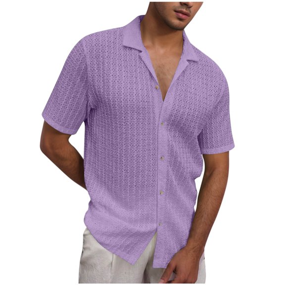Men's Textured Shirts Summer Casual Button Down Shirts Big and Tall Short Sleeve Tops Beach Vacation Resort Wear