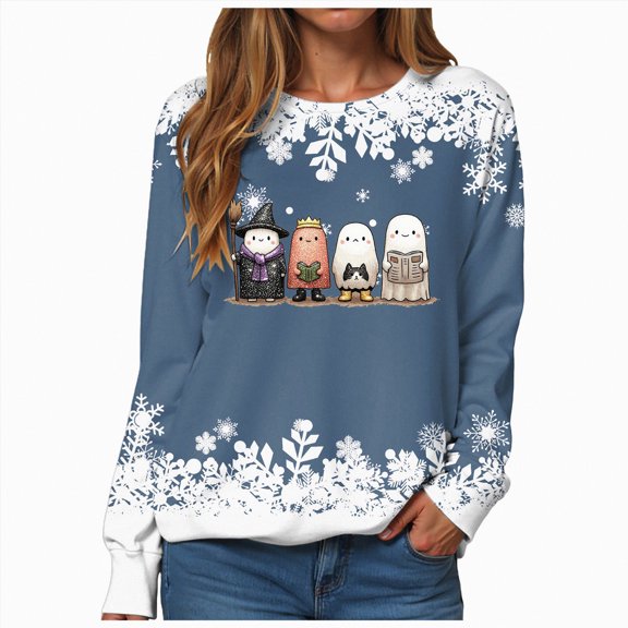 Godom Halloween Womens Sweatshirts Ghost Graphic Long Sleeve Tunic Shirts Crewneck Loose Pullover Tops 2025 Trendy Outfit