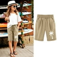 thumbnail image 2 of Tiny Harbor Girls Shorts Summer Thin Elastic Waist Coconut Print Loose Pockets Bermuda Shorts Khaki 3-4Years, 2 of 4