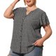 thumbnail image 2 of Women's Plus Size Shirt Flare Short Sleeve Leaves Button Down Collar Chiffon Blouse Black 2X, 2 of 6