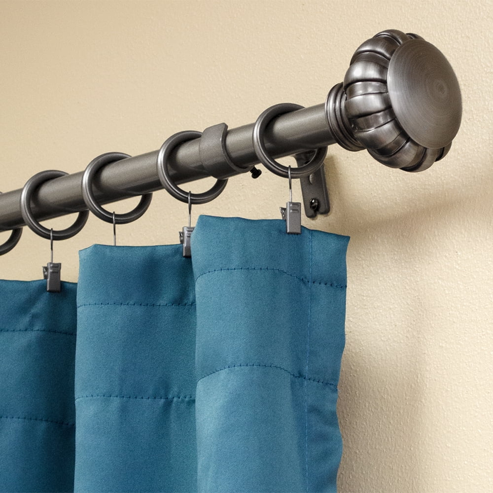 Lumino 1" Pewter Botero Knob Adjustable Single Curtain Rod Set, 42"-120"