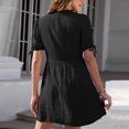 thumbnail image 4 of Vestido de manga corta de color sólido de temperamento con cuello en V de verano de moda sexy casual para mujer Pompotops ghjkhdj15907, 4 of 7