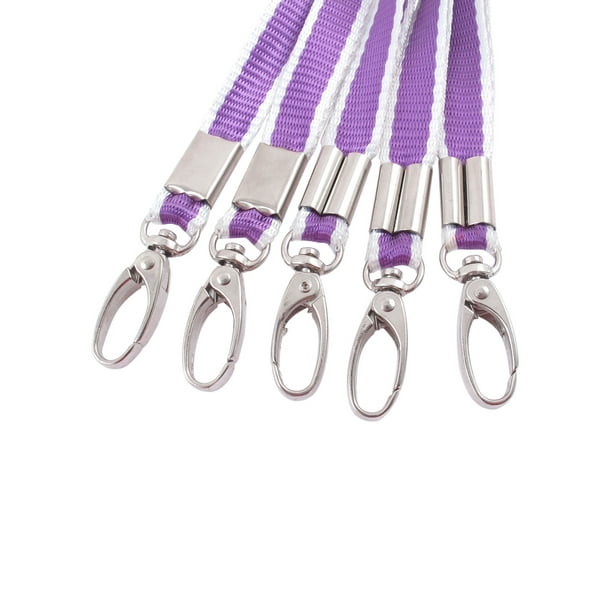 Unique Bargains Work ID Card Badge Key Holder Lobster Clasp Lanyard Neck Strap Purple White 5pcs