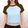 thumbnail image 2 of Fashion Crop Tops for Women Summer Raglan Short Sleeve T-Shirt Round Neck Pullover Basic Tees, 2 of 3
