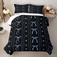 thumbnail image 2 of Erosebridal Black Blue Ribbon Bed Spread Queen for Girl, Kawaii Princess Cartoon Queen Coverlet Set, 3-Piece, 2 of 7