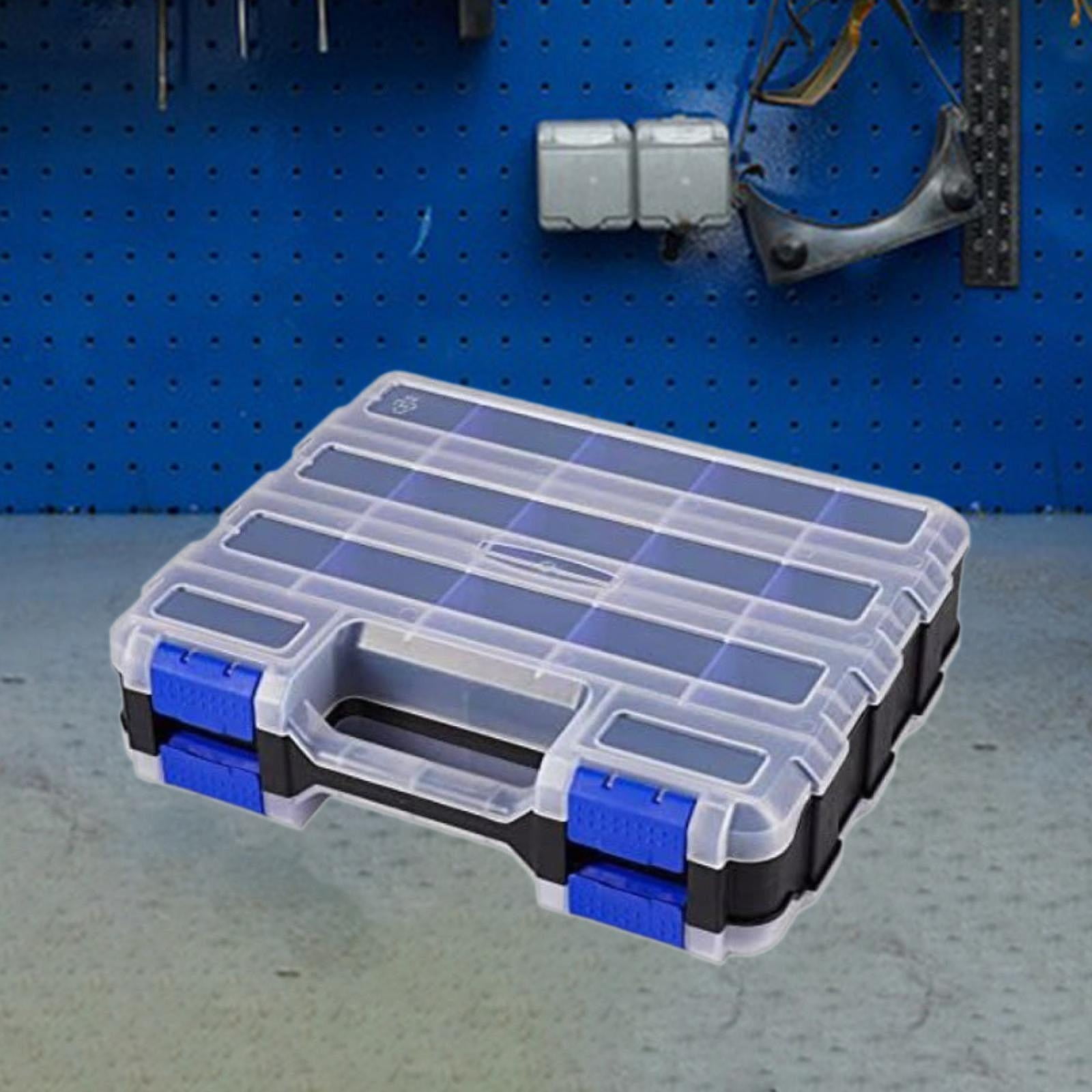 MAGIDEAL Double Side Tool Organizer Small Parts Case 32x26.9x7.8cm Accessory Transparent Blue