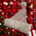 thumbnail image 2 of Christmas Hat 2025 Shiny Sequins Santa Hat Plush Fluffy Ball Christmas Hats for Men Women New Year Holiday Party Favors, 2 of 8