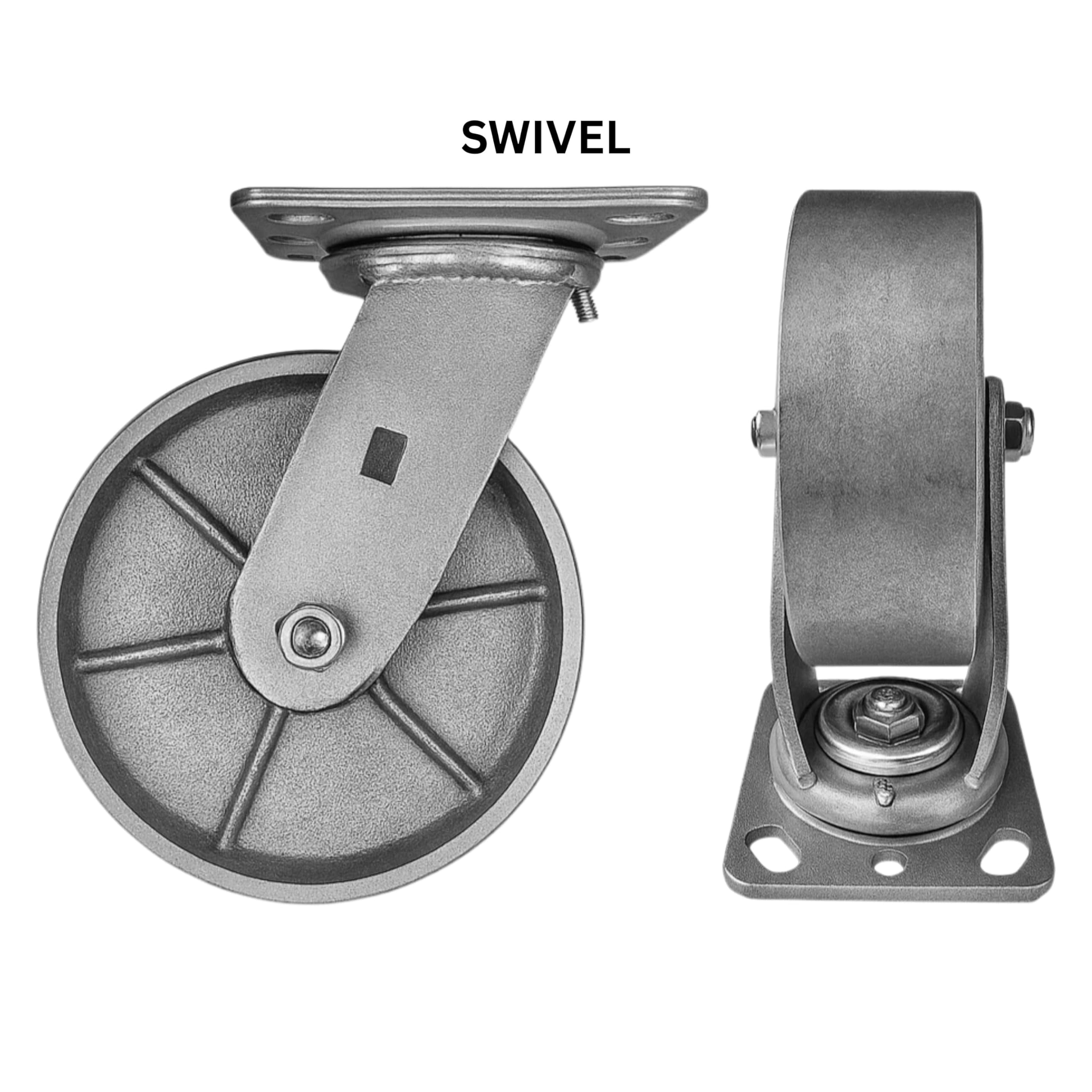 4 Heavy Duty Caster Set 6" Steel Wheels - 4 Swivel