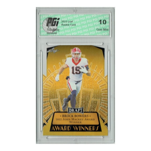 Brock Bowers 2023 Leaf Football #13 Gold SP Award Winners Rookie Card PGI 10 Las Vegas Raiders