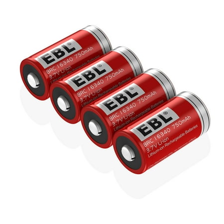 - EBL 4-Pack CR123A 16340 Battery 750mAh 3.7v Li-ion Rechargeable Batteries for LED Flashlight Torch Camera