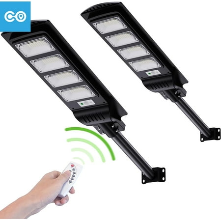 

LOHAS Solar Street Lights Outdoor [2 Pack] 600W Parking Lot Lights 24000LM Motion Sensor Dusk to Dawn Lights Outdoor Flood Security Lights with Remote Control for Home Park Garage Garde