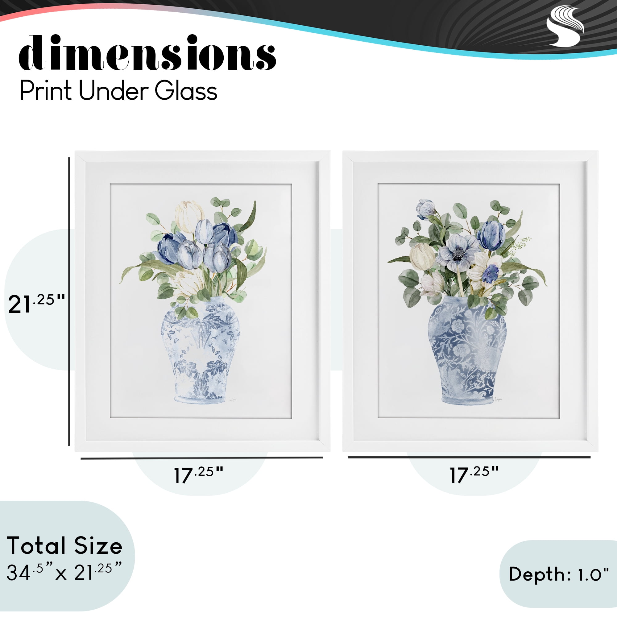 Stupell Industries Ornate Vase Tulip Collection 2 Piece White Framed Print Under Glass Set, design by Livi Finn