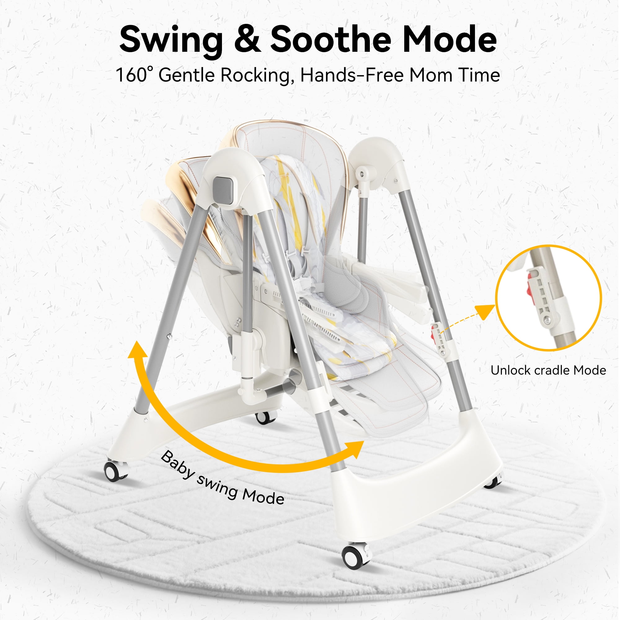 TouHeart Baby High Chair and Swing Combo, 6-in-1 Convertible Highchair for Infants and Toddlers, Gray