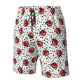 Adobk Red Ladybugs On Black Dotted Print Men's Swim Trunks Hawaiian