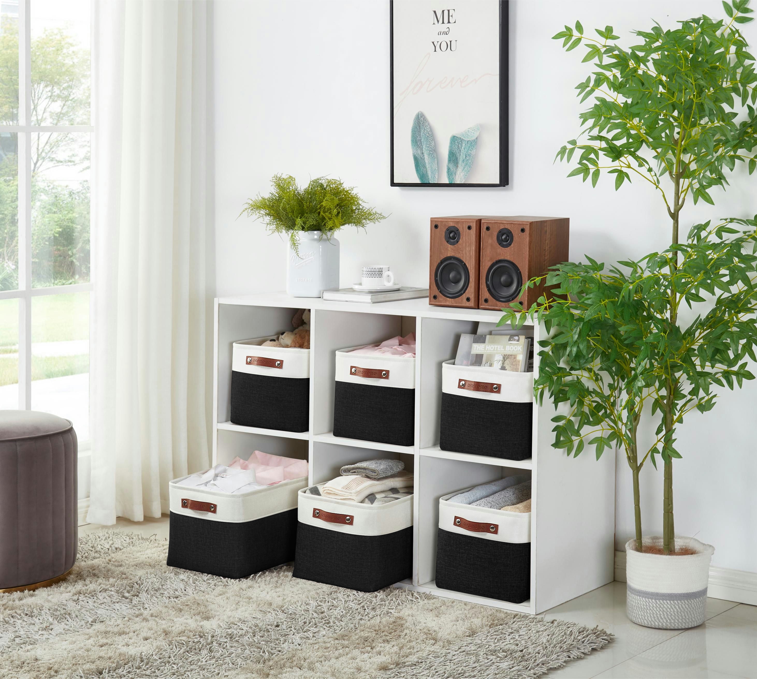 DECOMOMO Large Storage Baskets, Baskets and Bins, Fabric Storage Bins (Black and White, Set of 3)