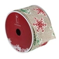thumbnail image 3 of Northlight Red and Green Snowflake Burlap Christmas Wired Craft Ribbon 2.5" x 16 Yards, 3 of 3