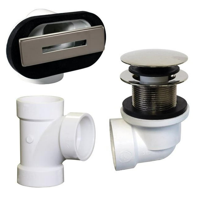 Westbrass D560RK-05 Linear Overflow Plumbers Pack withTee & ADA Tip-Toe Drain in Polished Nickel