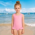 thumbnail image 3 of TOWED22 Girls Criss Cross Back One Piece Bathing Suit Floral Ruffles Bow Adjustable Straps Swimsuit Pink,13-14 Y, 3 of 4