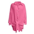 thumbnail image 5 of Dazajoo Womens Button Down Linen Shirts 2025 Summer Casual Long Sleeve Cotton Blouses Lightweight Baggy Solid Color Lapel Tunic Tops,Hot Pink,L, 5 of 7