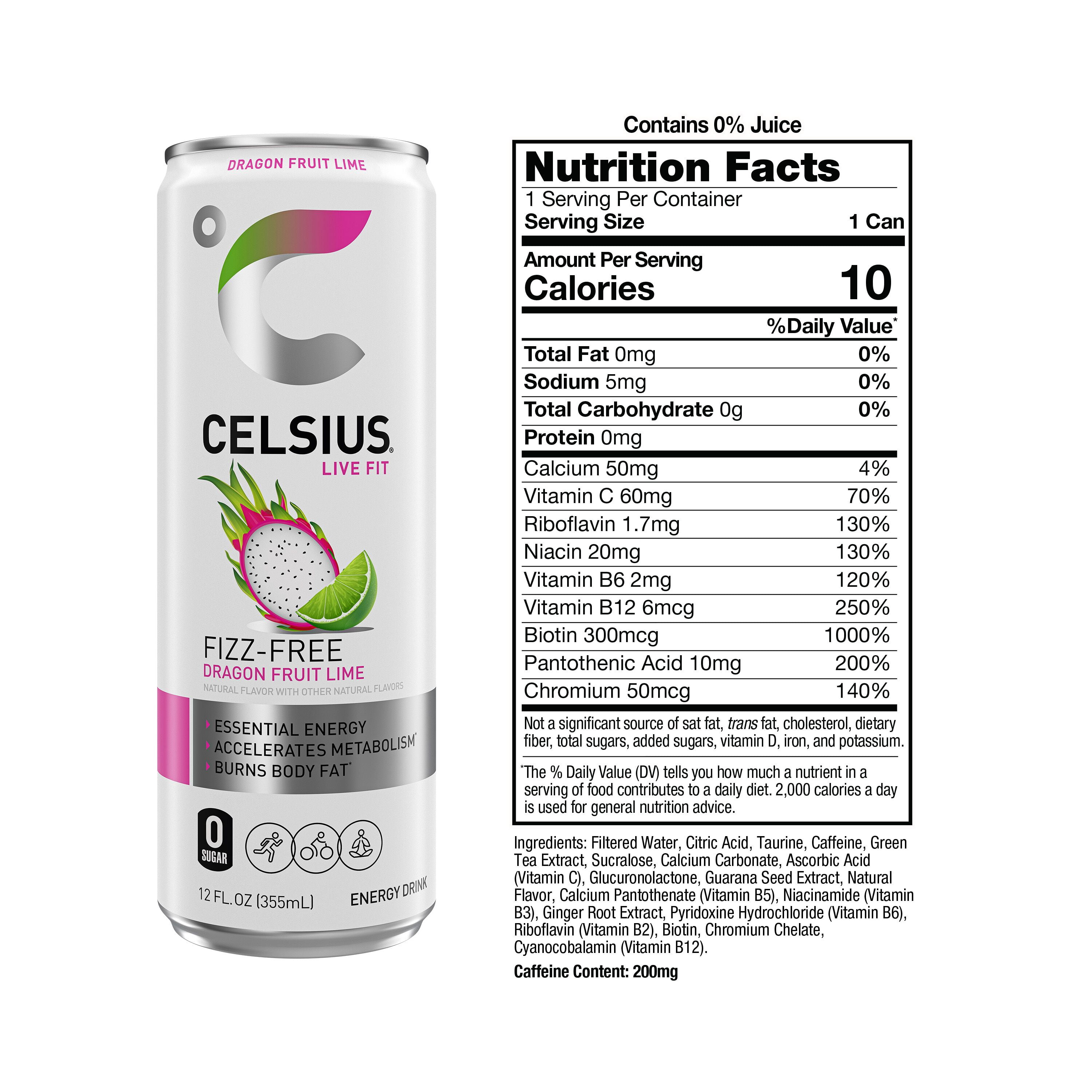 (5 pack) CELSIUS Fizz Free Dragon Fruit Lime, Functional Energy Drink 12 fl oz Single Can