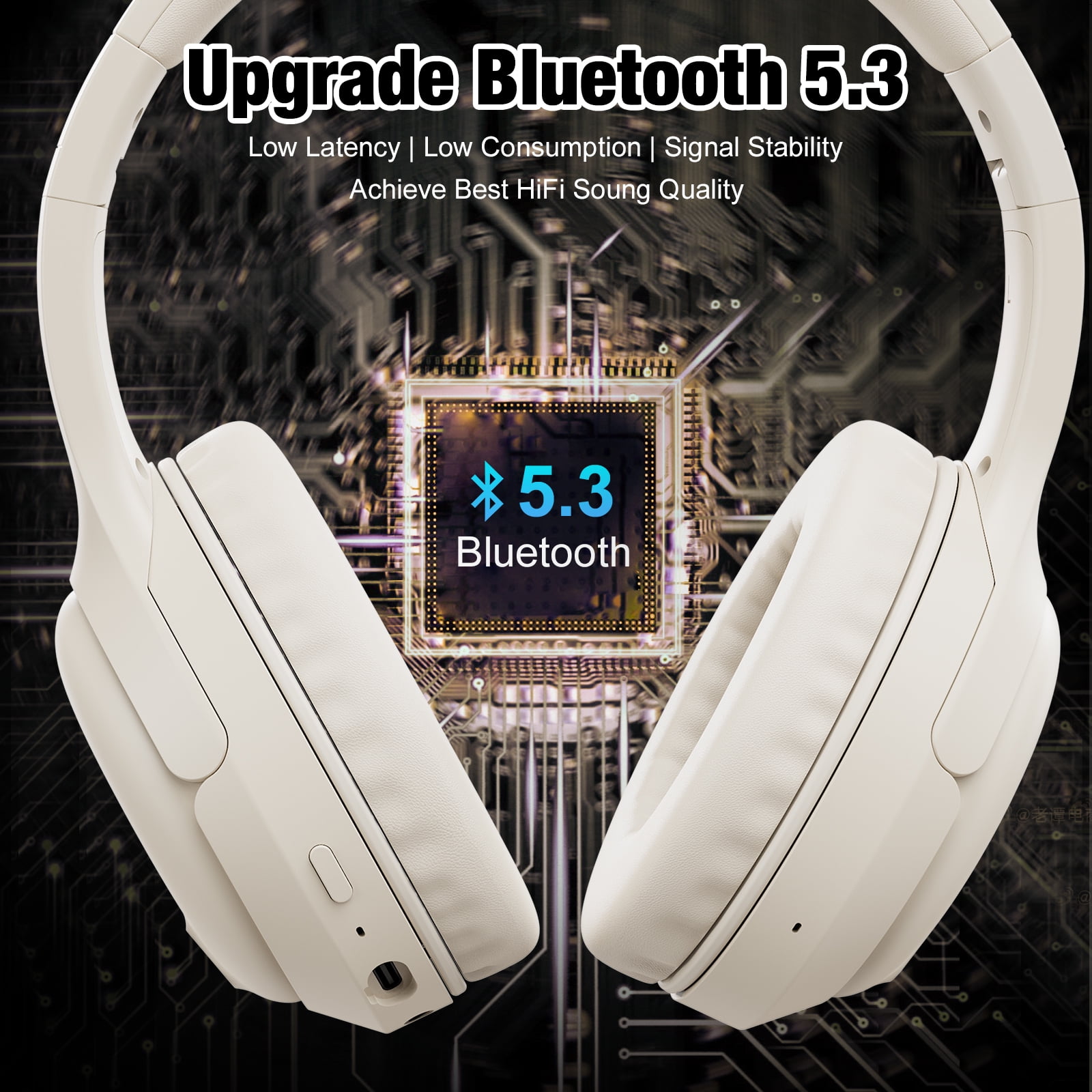 Headphones, AUOSHI Active Noise Cancelling Headphones, 55H Playtime, Wireless/Wired Bluetooth5.3 Over-Ear Headphones with Mic, Blocks Engine Noise, White thumbnail 6