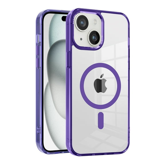 Allytech Magnetic Case for Apple iPhone 15, Compatible with Magsafe Crystal Clear Transparent Wireless Charging Support Slim Fit Shockproof Rugged Phone Case for Apple iPhone 15 - Purple