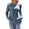 thumbnail image 3 of Nlife Women Lace Patchwork Crew Neck Long Sleeve Ribbed Top, 3 of 7