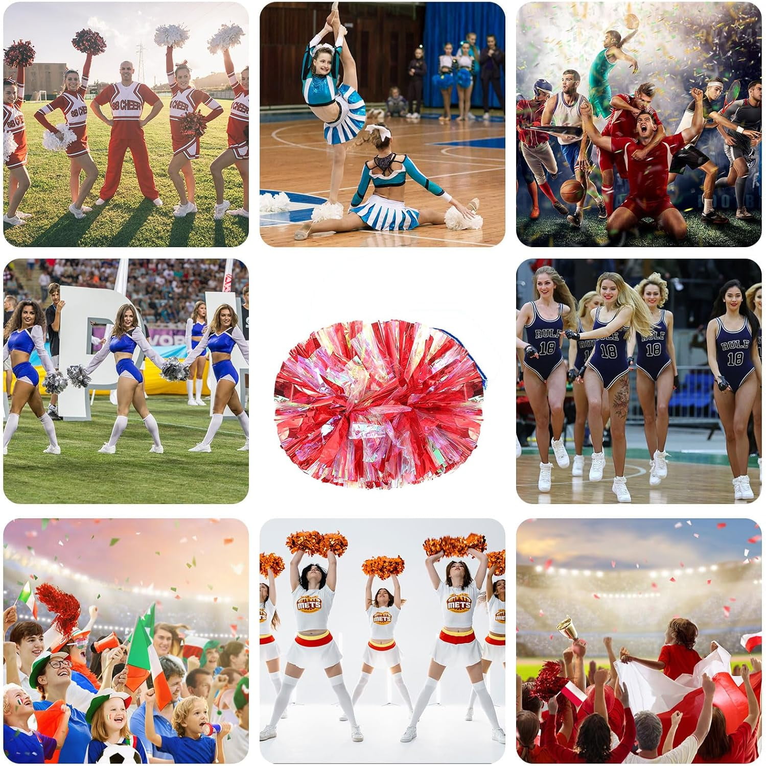 20 PCS Metallic Cheerleading Pom Pom for Team Spirit Sports Dance Cheering Kids Adults