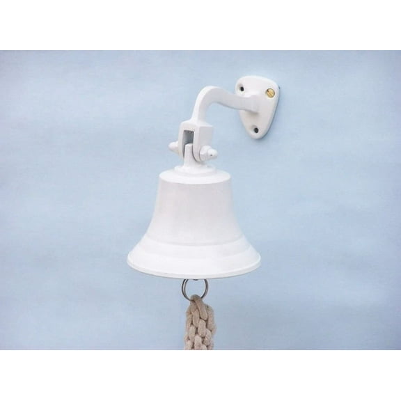 Hampton Nautical 3xglass-101 Solid Brass Hanging Ship's Bell 6"-White Powder Coated Nautical Home Decoration, 6 inch