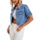 thumbnail image 4 of Chaqueta de mezclilla recortada de manga corta con botones y deshilachada para mujer INSPIRE CHIC, azul claro, XL, 4 of 6
