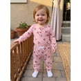 thumbnail image 4 of Loicainy Infant Baby Girls Fall Outfit 3 6 9 12 18 Months Cherry Print Long Sleeves Romper and Pants Clothes Set, 4 of 6