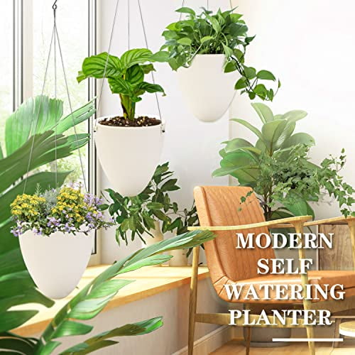 Sungmor Garden Self Watering Hanging Planter, 3 Pack, White, Succulent Flower Pot Air Plant Holder, Unique Eggshell Houseplant Pots, Home Indoor Outdoor Office Decorative Container