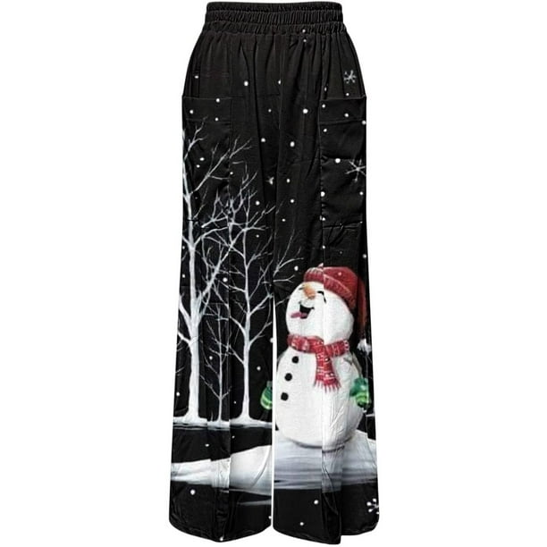 Wide Leg Linen Pants for Women, Dress Slacks Women, Women's Pants Petite  Length Pants Fashion Christmas Santa Claus Snowmen Print Casual Loose Pants  Plus Size Pants Pants Large (S, Black) at