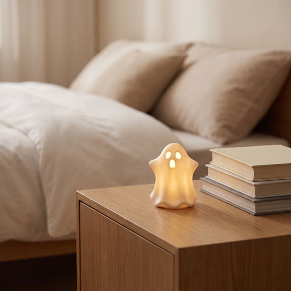 Halloween Night Light Decor Ceramic Ghost Funny Halloween Ornament Lamp Soft Warm LED & Skidproof for Bedroom Living Room Indoor Halloween Home Decor by MPOISVA