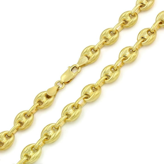 925 Sterling Silver 9mm Puff Mariner Chain, FREE Microfiber Cloth, Yellow Gold Plated Hollow Anchor Link Mens Womens Necklace, Giorgio Bergamo 18