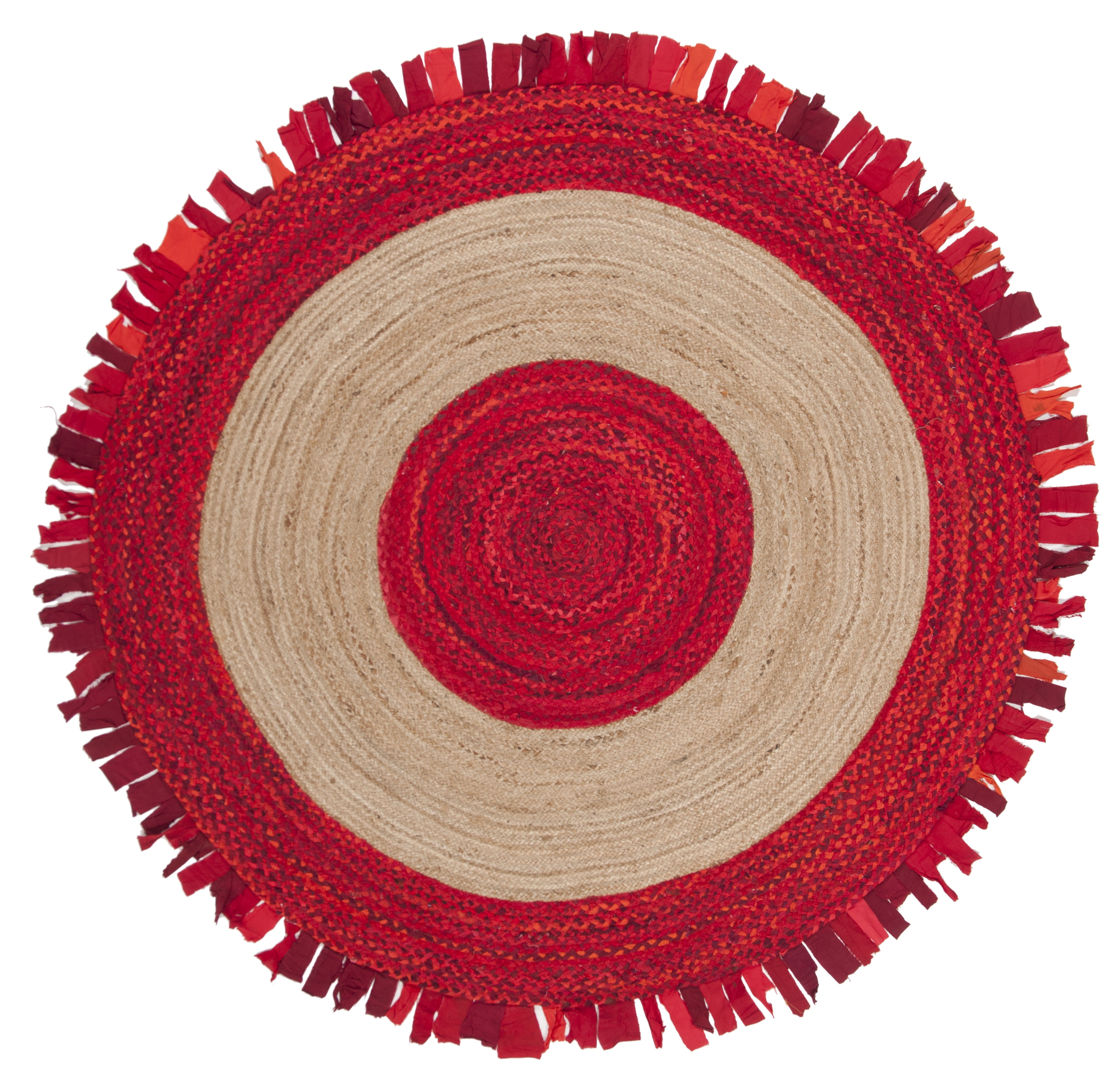 SAFAVIEH Cape Cod Susan Striped Area Rug, Red/Natural, 6' x 6' Round