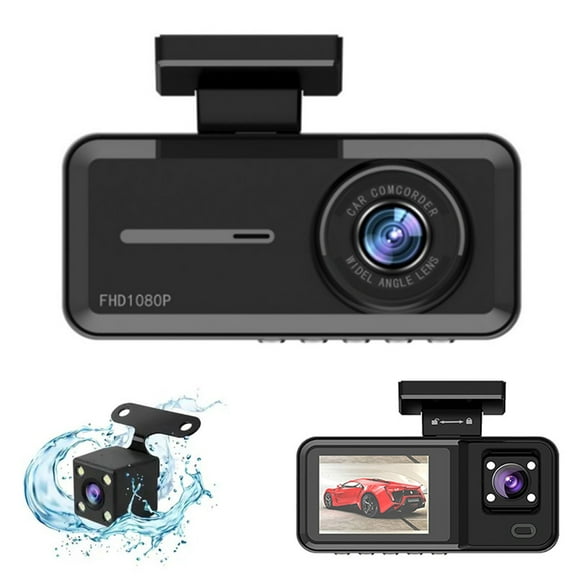 Tgbvmt 3 Channel Dash Cam 1080P 480P, Front, Inside, and Rear Cameras with Super Night Vision, Parking Mode, Motion Detection, Loop Recording, WiFi App Control for Vehicle Safety