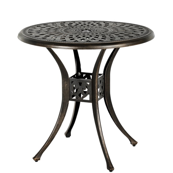 Magic Union 31in Round Cast Aluminum Patio Bistro Table, Outdoor Dining Table with 2" Umbrella Hole, Weather-Resistant Table for Porch, Backyard, Garden, Balcony, Bronze