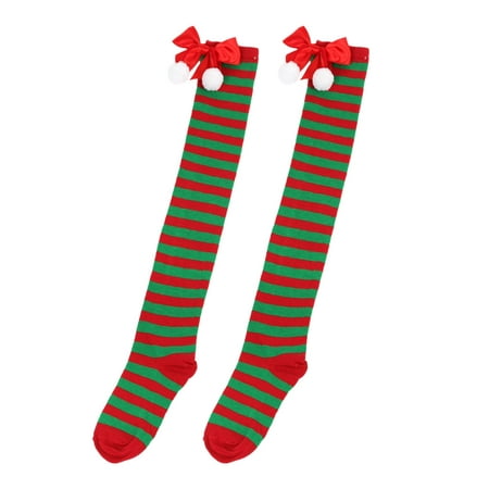 

Christmas Bow Hairball Thigh High Long Stockings Over Knee Socks Christmas Party Socks Knee High Long Striped Stocking Socks Stockings E_005 One Size