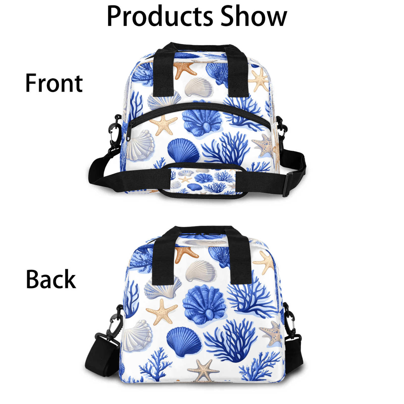 Herdesigns Starfish and Seashells Lunch Bag for Women Men Adult, Nautical Coastal Large Insulated Reusable Lunch Box Leakproof Portable Cooler Tote Bags for Work Picnic Beach
