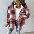 thumbnail image 5 of YUGYXL Womens Long Sleeve Button Down Plaid Shirts Flannel Hooded Shacket Jacket Hoodie Coats Wine XXL, 5 of 6