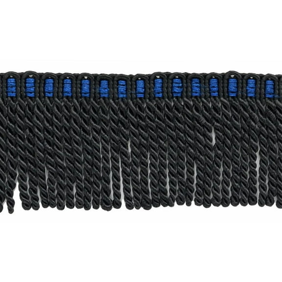 3" (7.5cm) Noblesse Collection Bullion Fringe Trim with Fancy Knitted Header # DB3,, Blue Black #K9T (Pure Black, Royal Blue) Sold By The Yard (36"/3 ft/0.9m)